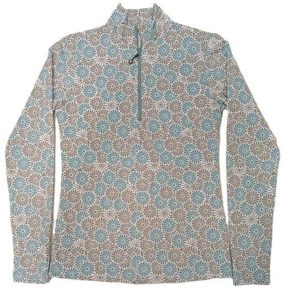 Women's T-shirt Long Sleeve Floral Colorful Stretchy Half Zip Mock Neck Size 4 - Picture 2 of 5